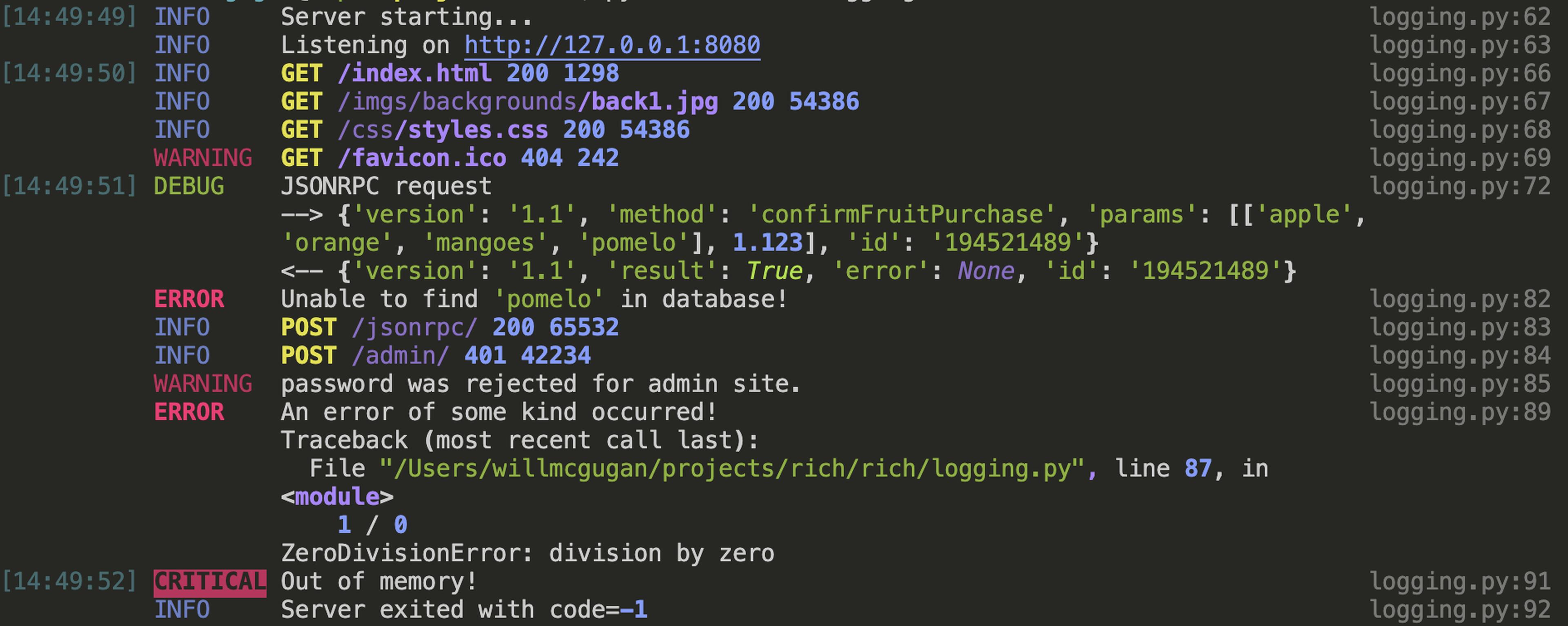 Prettier logging with Rich
